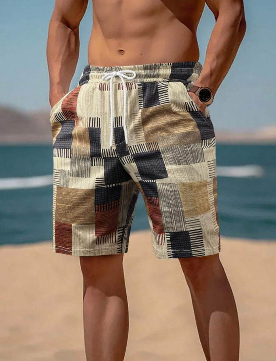 Men’s Geometric Drawstring Waist Bermuda Shorts