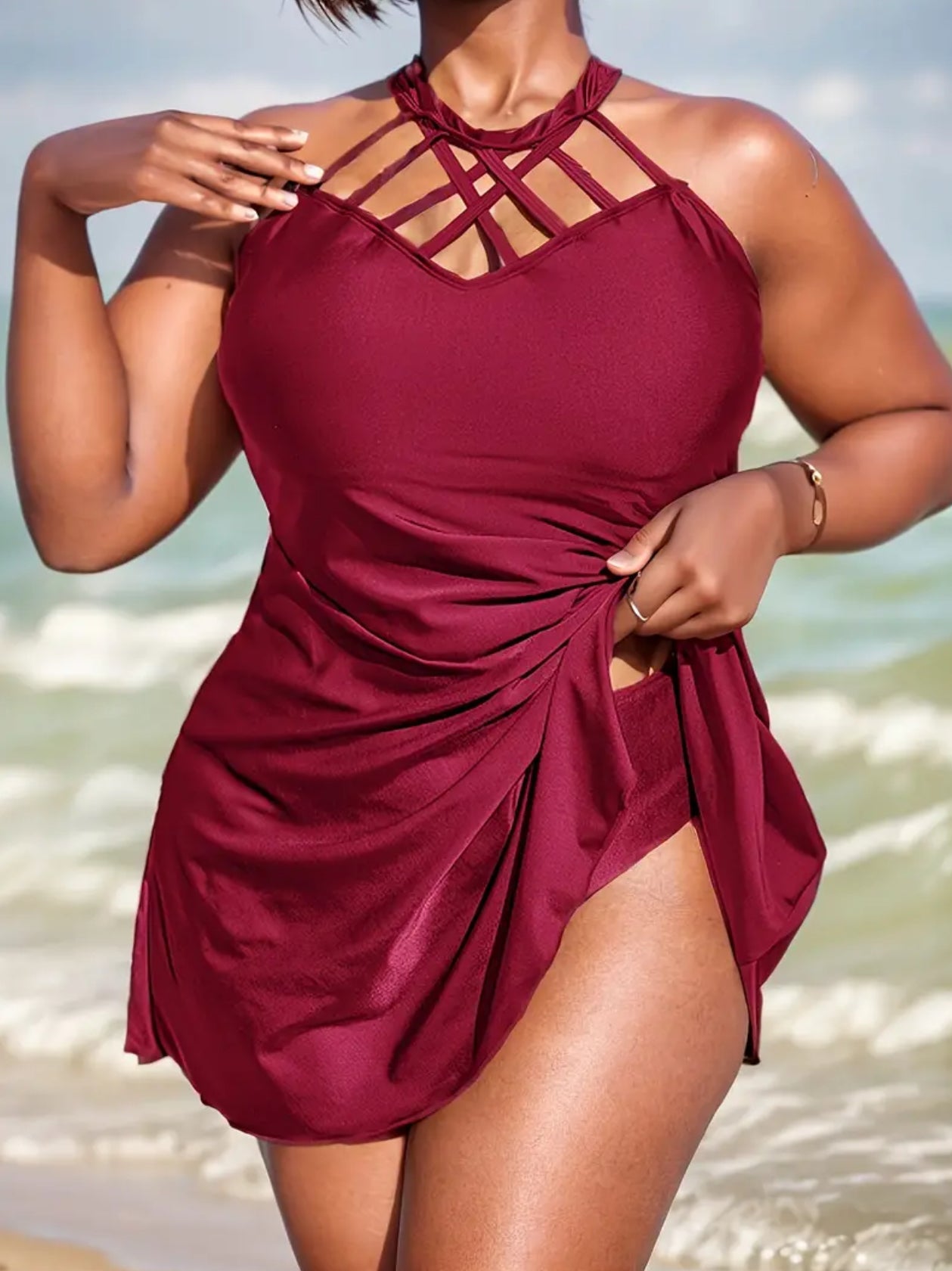 Two-piece Stretchy Tankini Set, 0XL-4XL