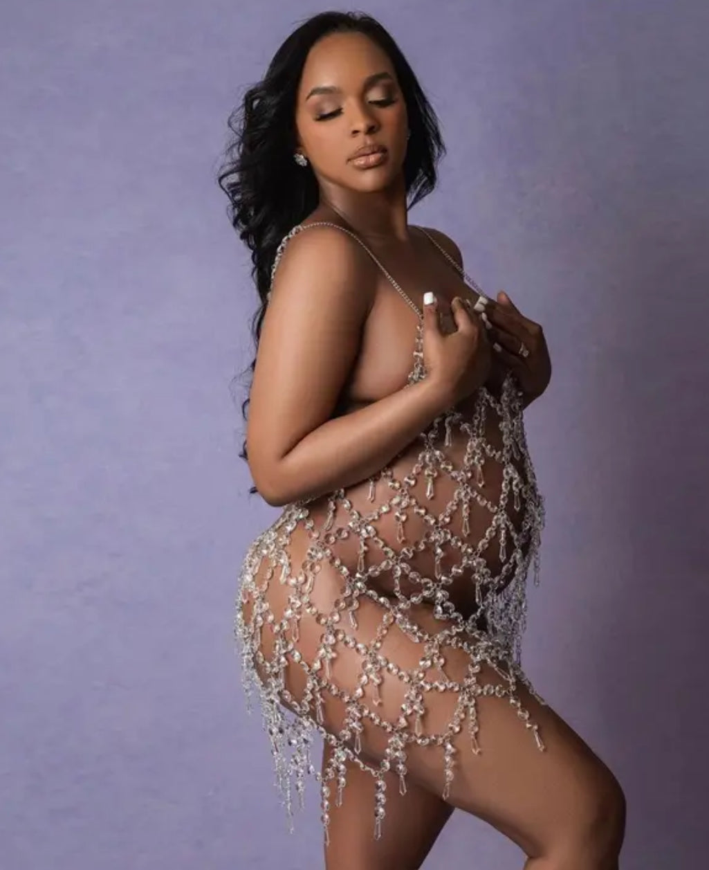 Maternity Photoshoot Crystal Body Chain Dress