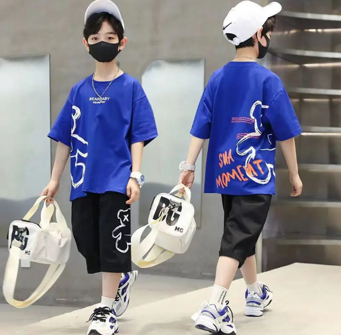 “ Modish Bear” T-shirt and Shorts, 2 Pc, Tracksuits