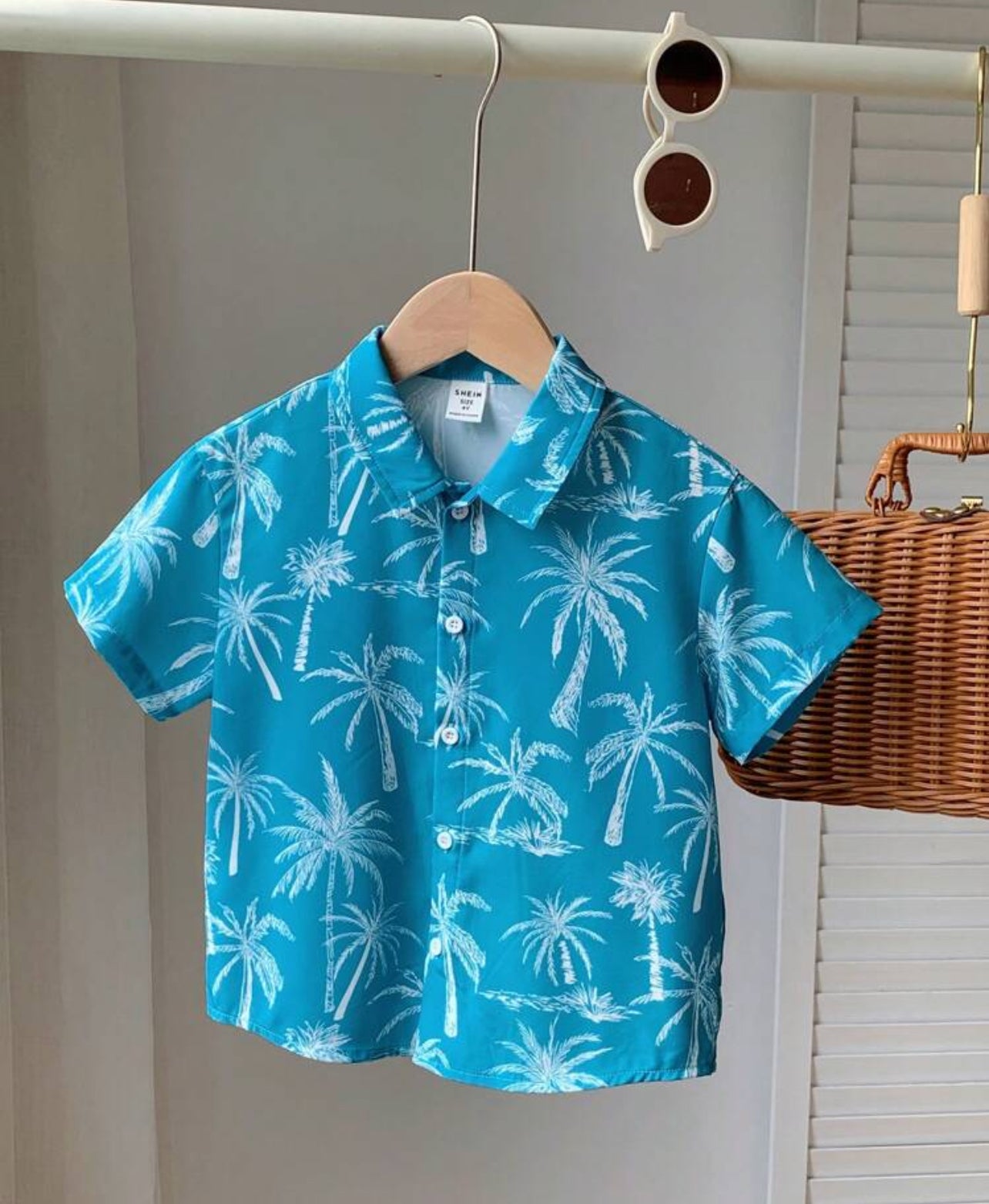 Coconut Tree, Down Collar Short Sleeve Woven Shirt