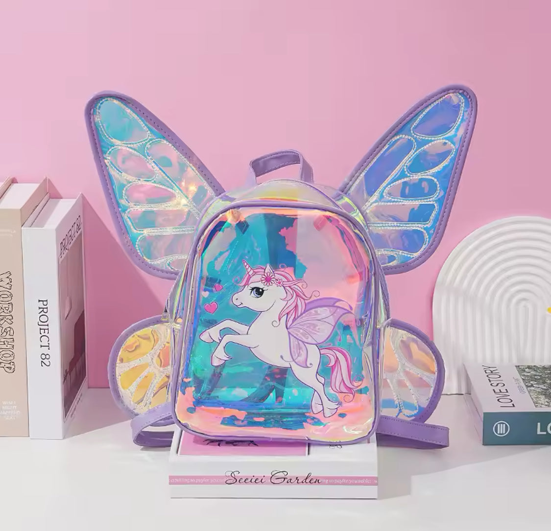 Mochila infantil transparente y moderna “Alas de unicornio”