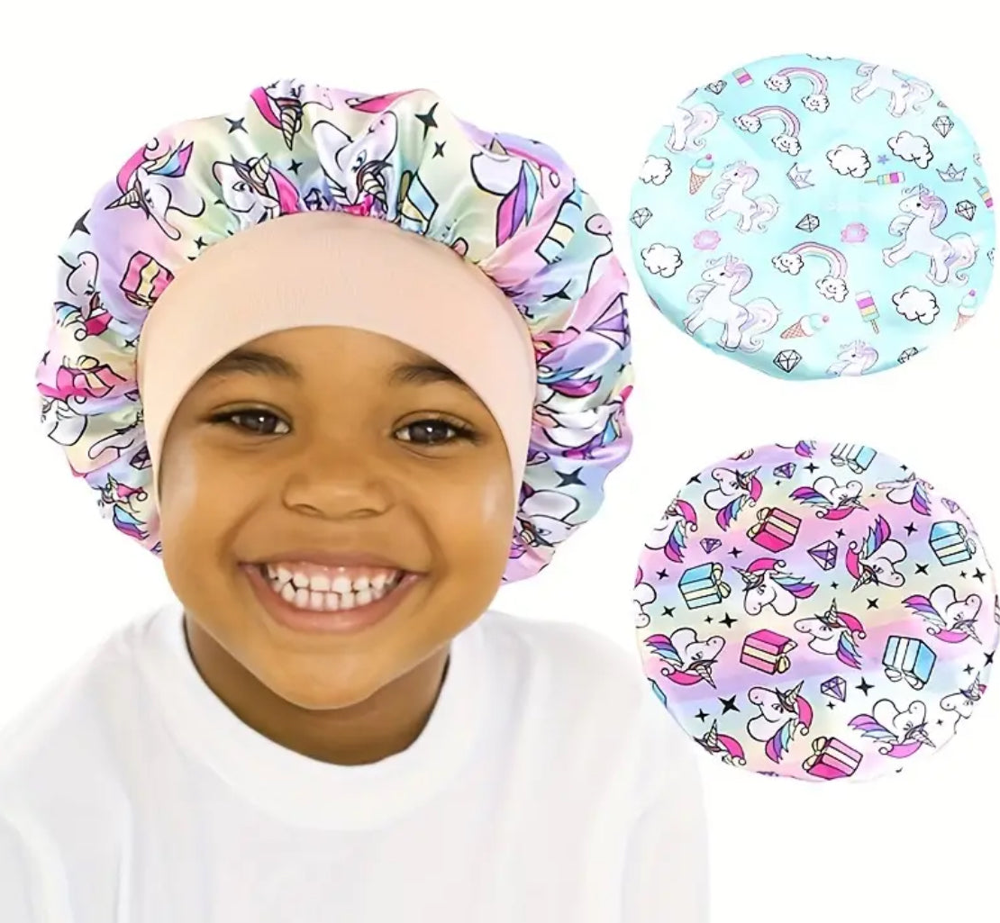 2pcs Unicorn Cartoon, Children's Silk Sleep Cap