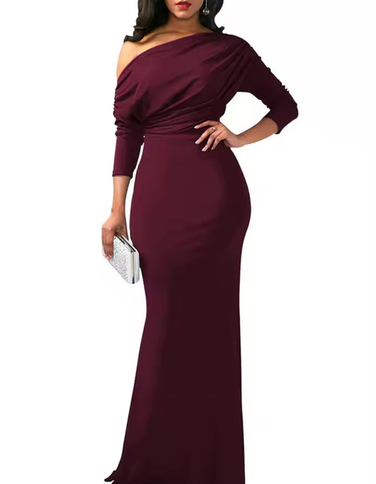 Elegant Evening Maxi Robe, ,Off Shoulder Ruffled Split Dress