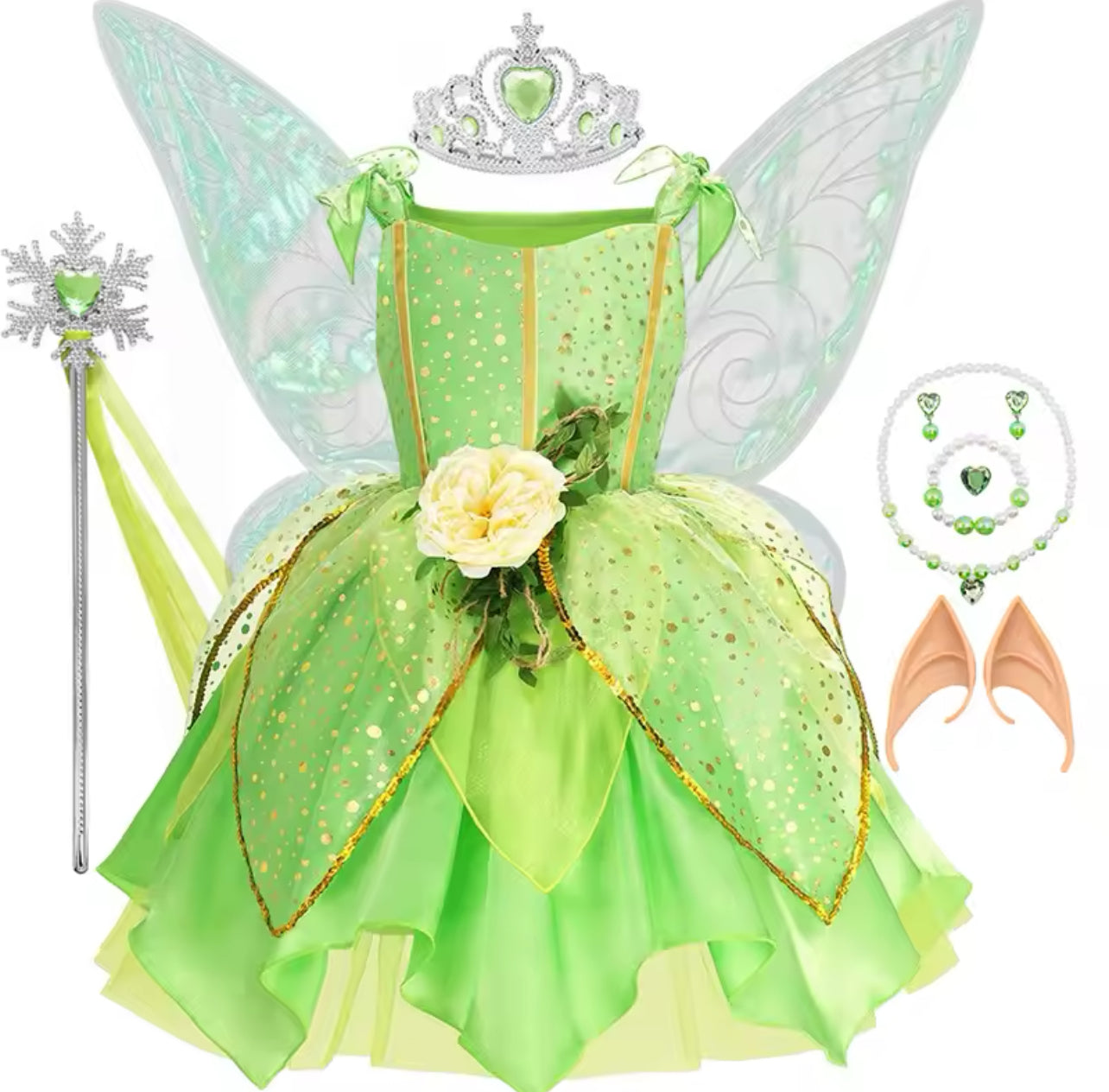 Girls Fairy Tinker Bell Party Costume, Princess Fancy Dresses