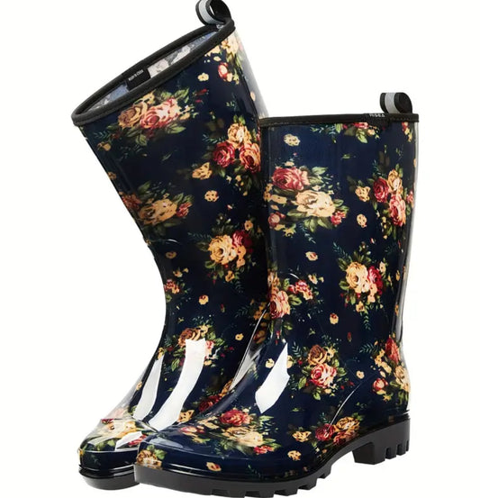 Posh 💋 Botas de lluvia impermeables para mujer, botas de jardín de media pantorrilla para mujer