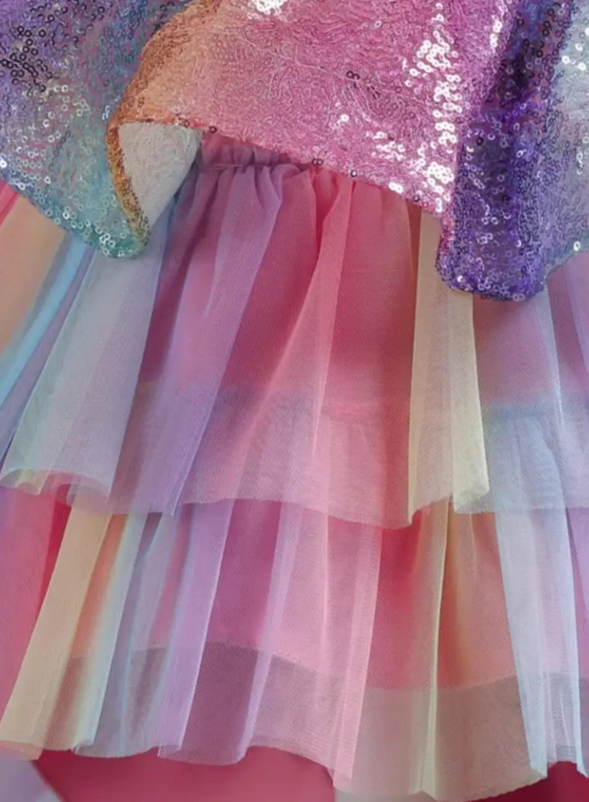 “Sequins & Rainbows” Colorful Mesh Tutu, Trailing Dress