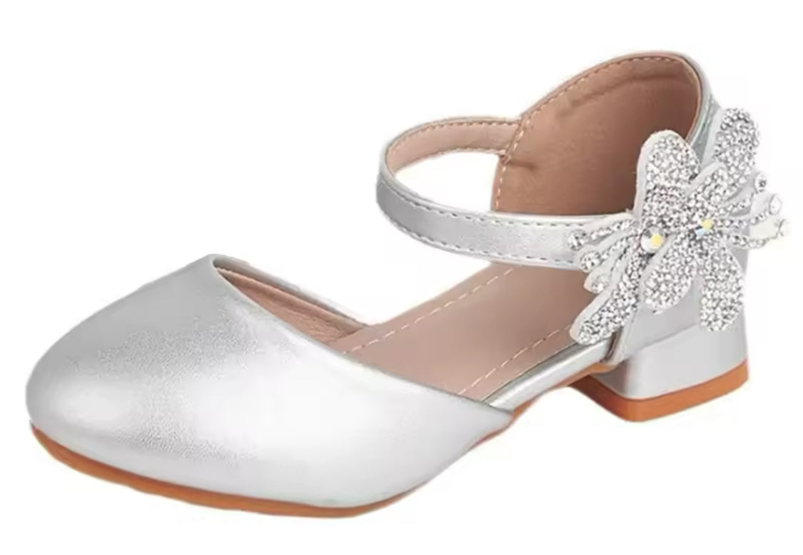 Girls ‘Princess Silver Butterfly’ High Heel Leather Shoes