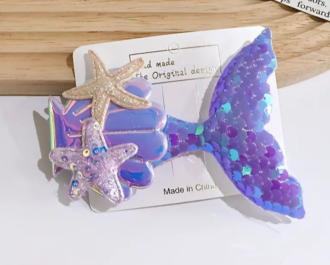 Sequin Starfish Mermaid Tail Girl Hair Clip, Hair Accessories