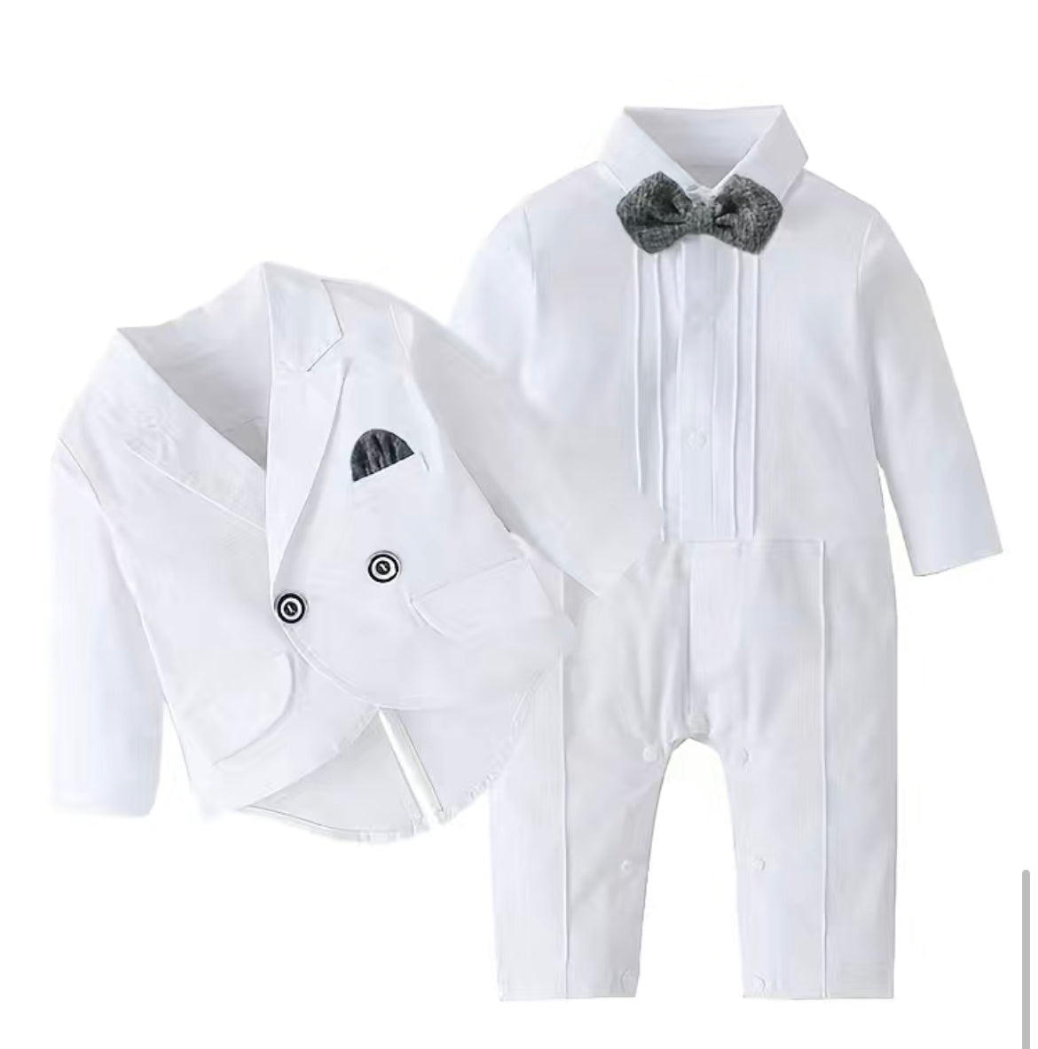 2pcs Baby Boys Bodysuit & Long Sleeve Tuxedo Set