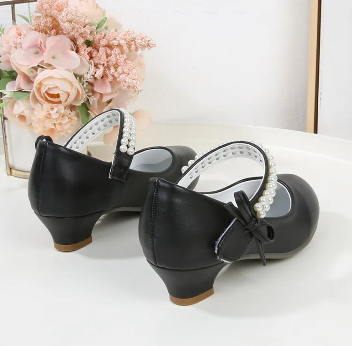 Girls ‘Elegant Pearl’ Princess Leather Bows High Heel Shoes