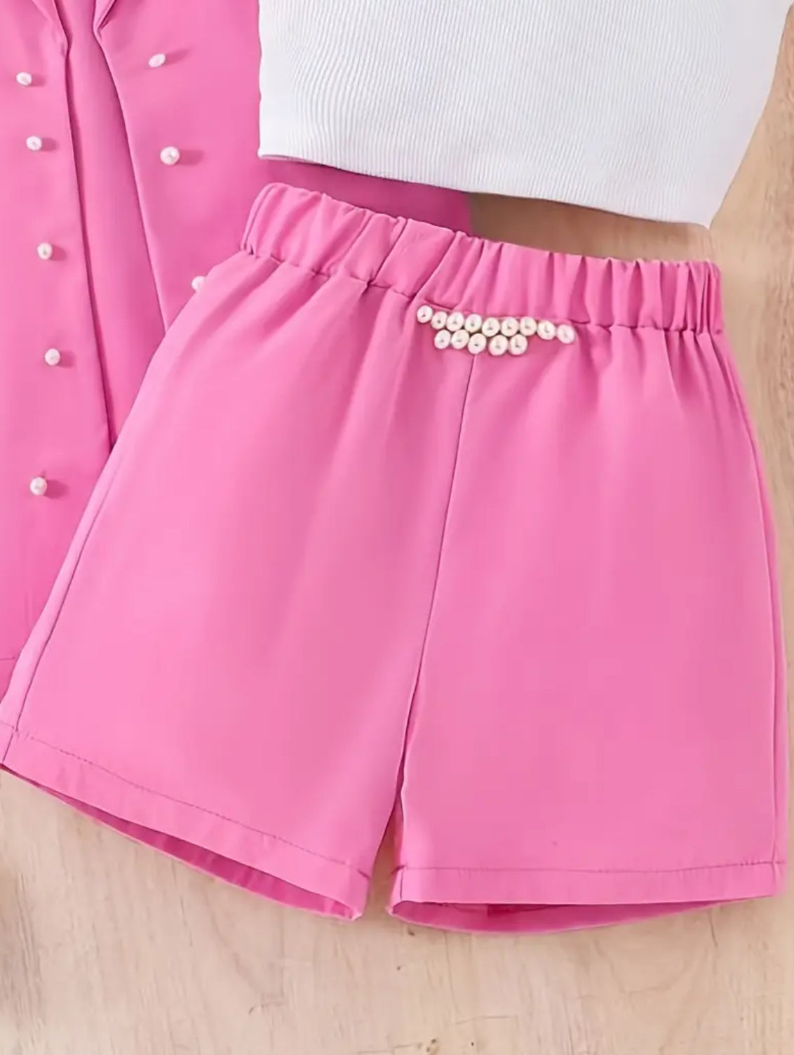 Girls ‘MISS HOLLYWOOD’ 3pcs Set - Shorts, White Blouse + Sleeveless Suit Vest