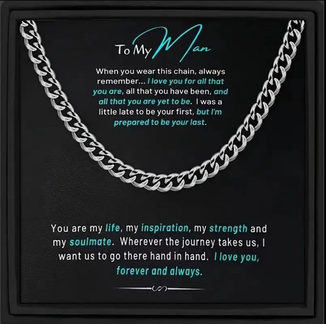 ‘To My Man’ Stainless Steel Link Chain Necklace + Card & Box