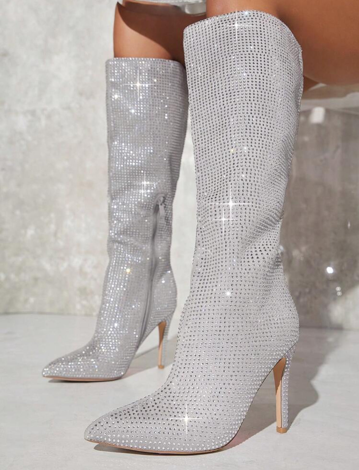 Rhinestone Closed Toe Over-the-Knee Sock Boots, Women’s/Teen