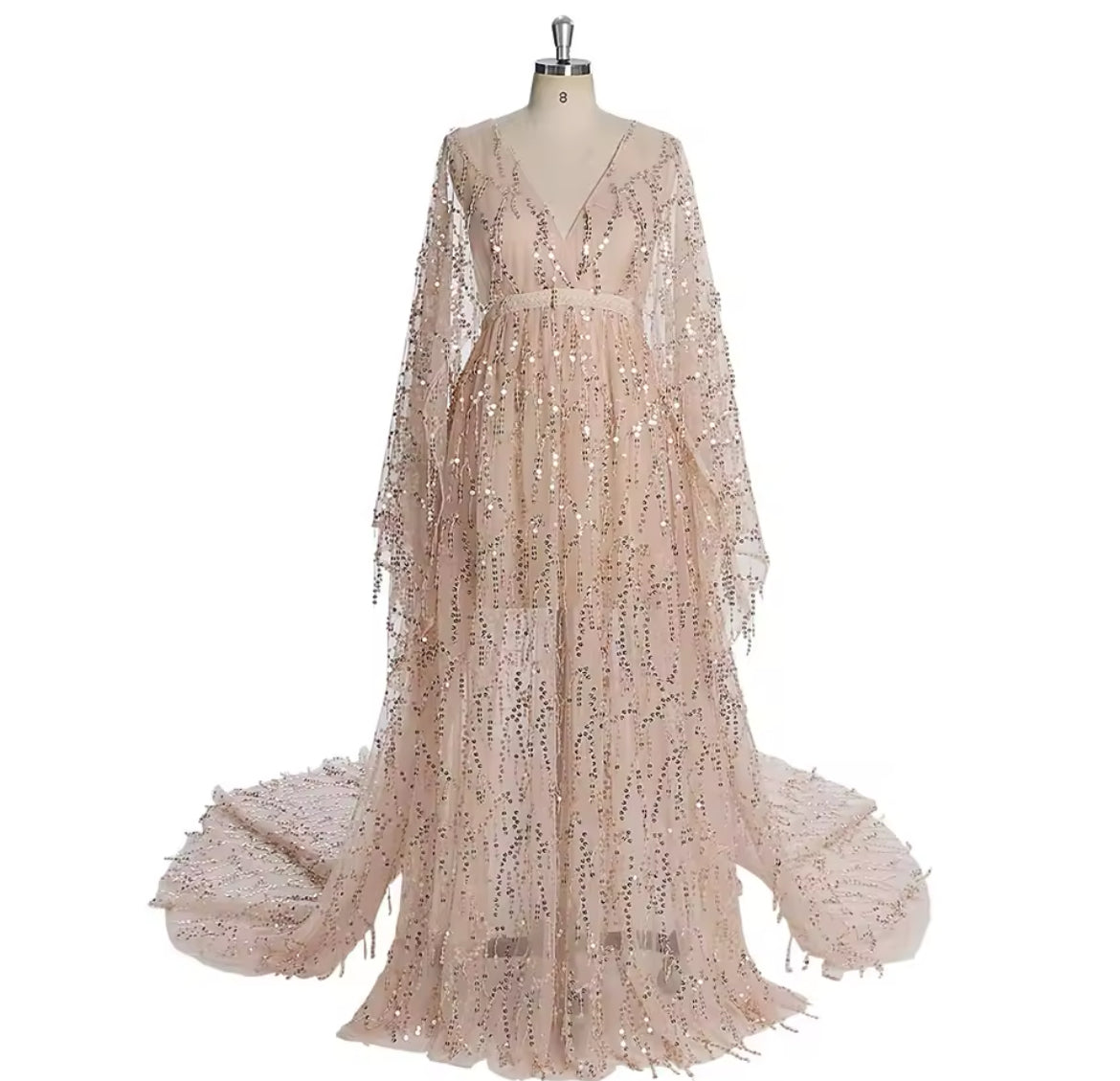 “Baby Sparkle” Bohemian See Through, Long Sleeve Gown- Non Refundable Custom Order