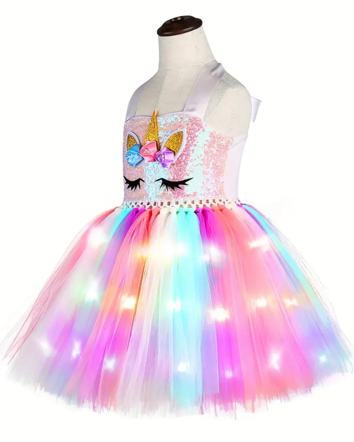 Vestido de princesa con purpurina de unicornio para niñas con luces LED