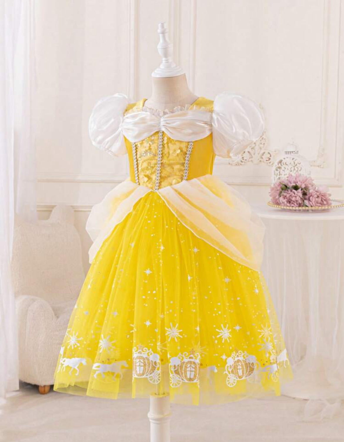 “My Prince Will Come” LED Light Up, Puff Sleeve Tulle Princess Dress, Perfect For Birthday Parties & Dress Up