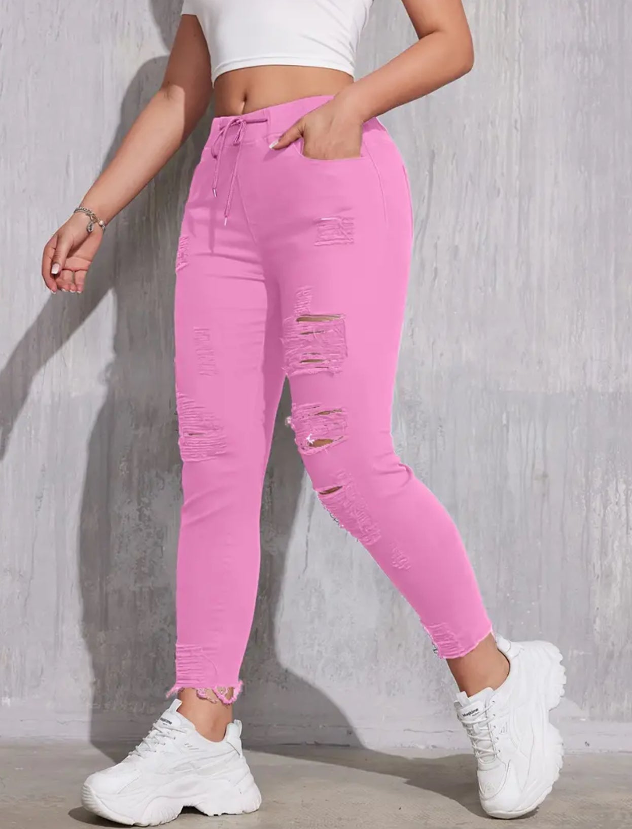 “Creamsicles” Stretchy Skinny, High-Waisted Jeans With Drawstring Waist