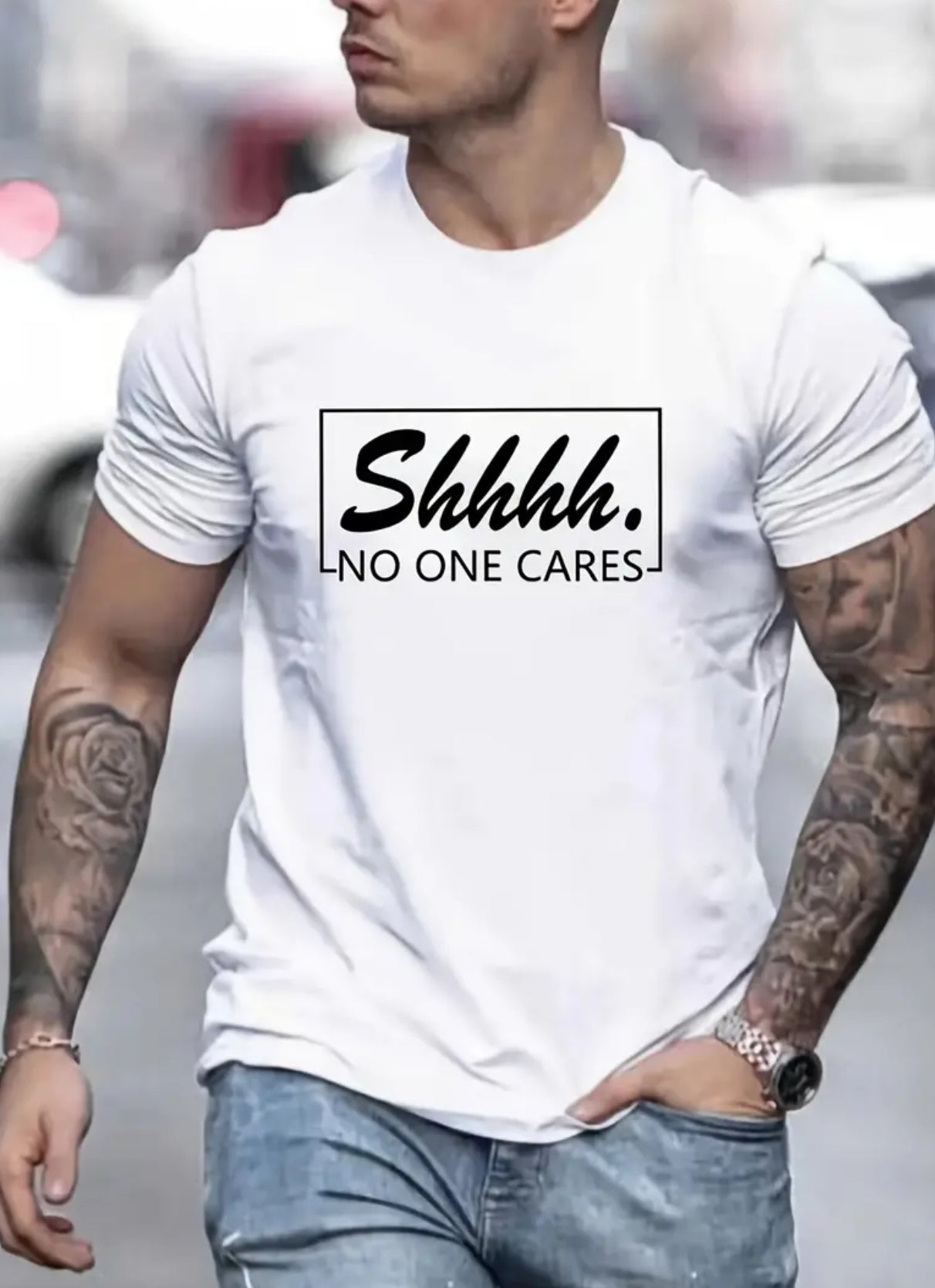 'Shhh, No One Cares' Tee For Men