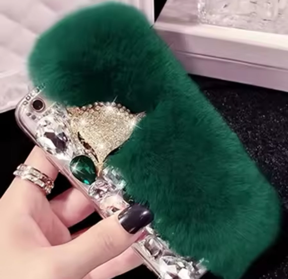 “Luxury Diamond” Metal Fox Faux Fur, iPhone Case