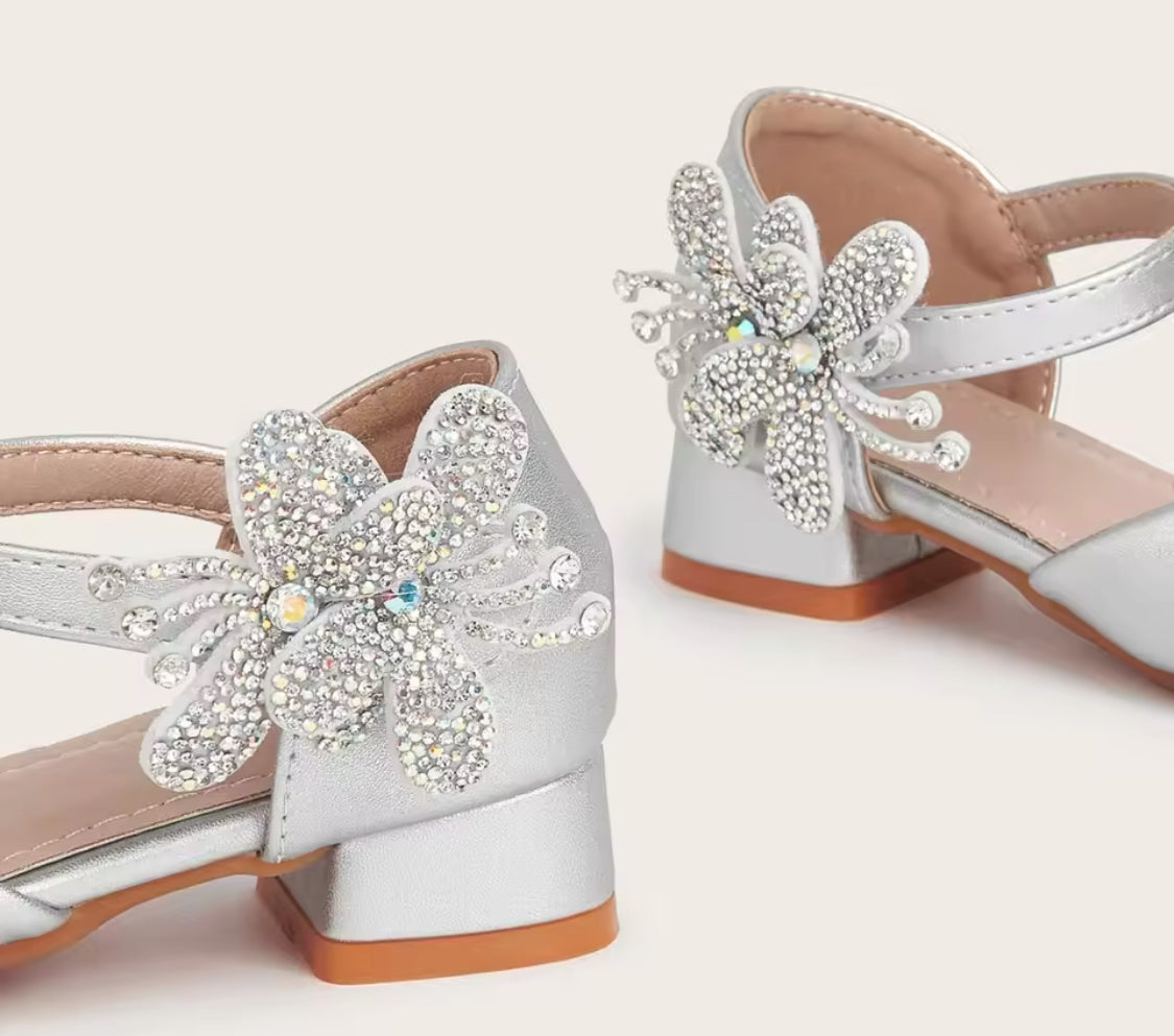 Girls ‘Princess Silver Butterfly’ High Heel Leather Shoes