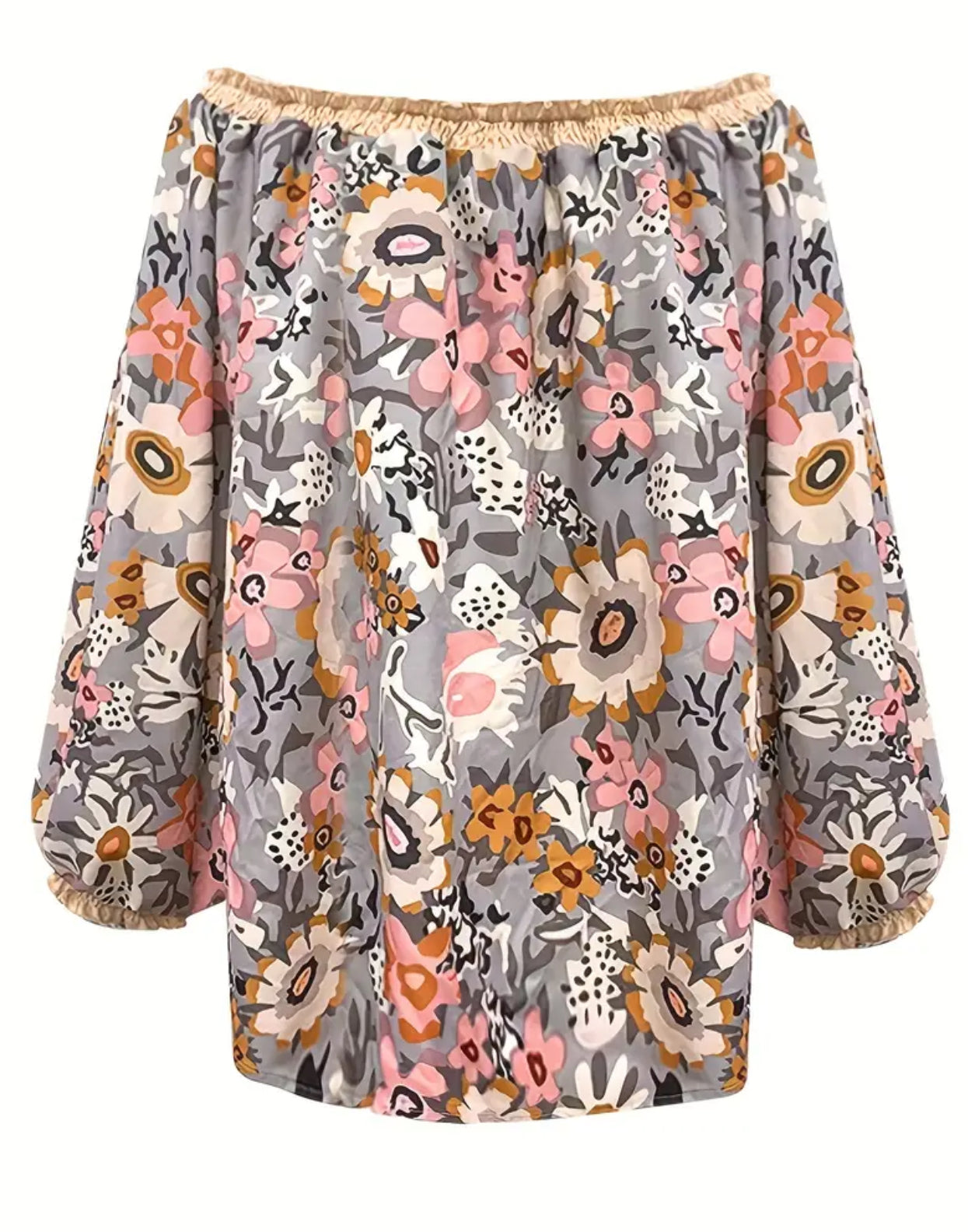 Floral Print Off Shoulder Blouse - Lantern Sleeve Top