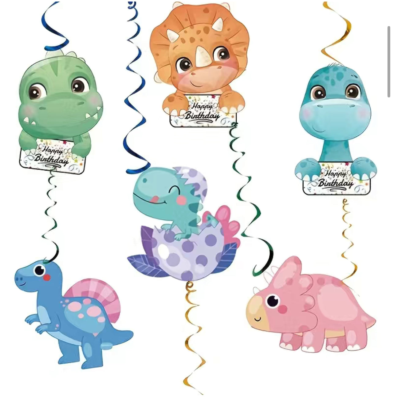 Set of 6, Dinosaur Baby Theme, Spiral Hanging Decorations, Modish 🎈Party Decor