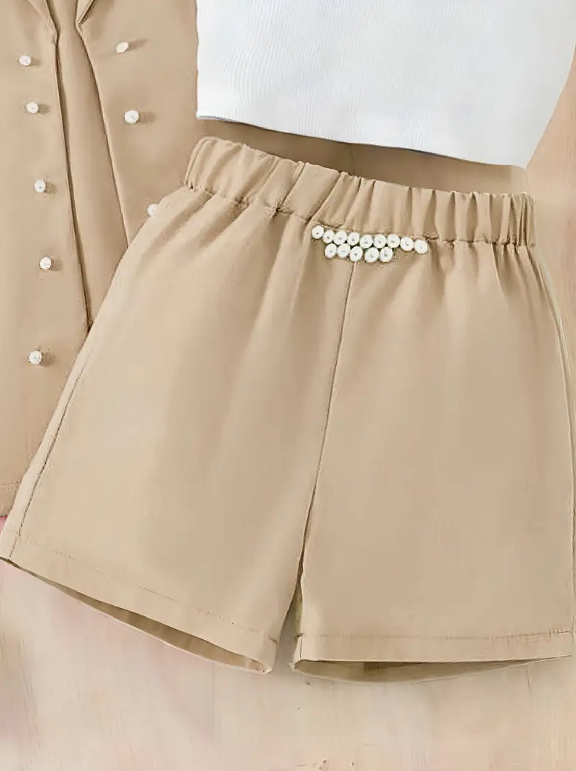 Girls ‘MISS HOLLYWOOD’ 3pcs Set - Shorts, White Blouse + Sleeveless Suit Vest