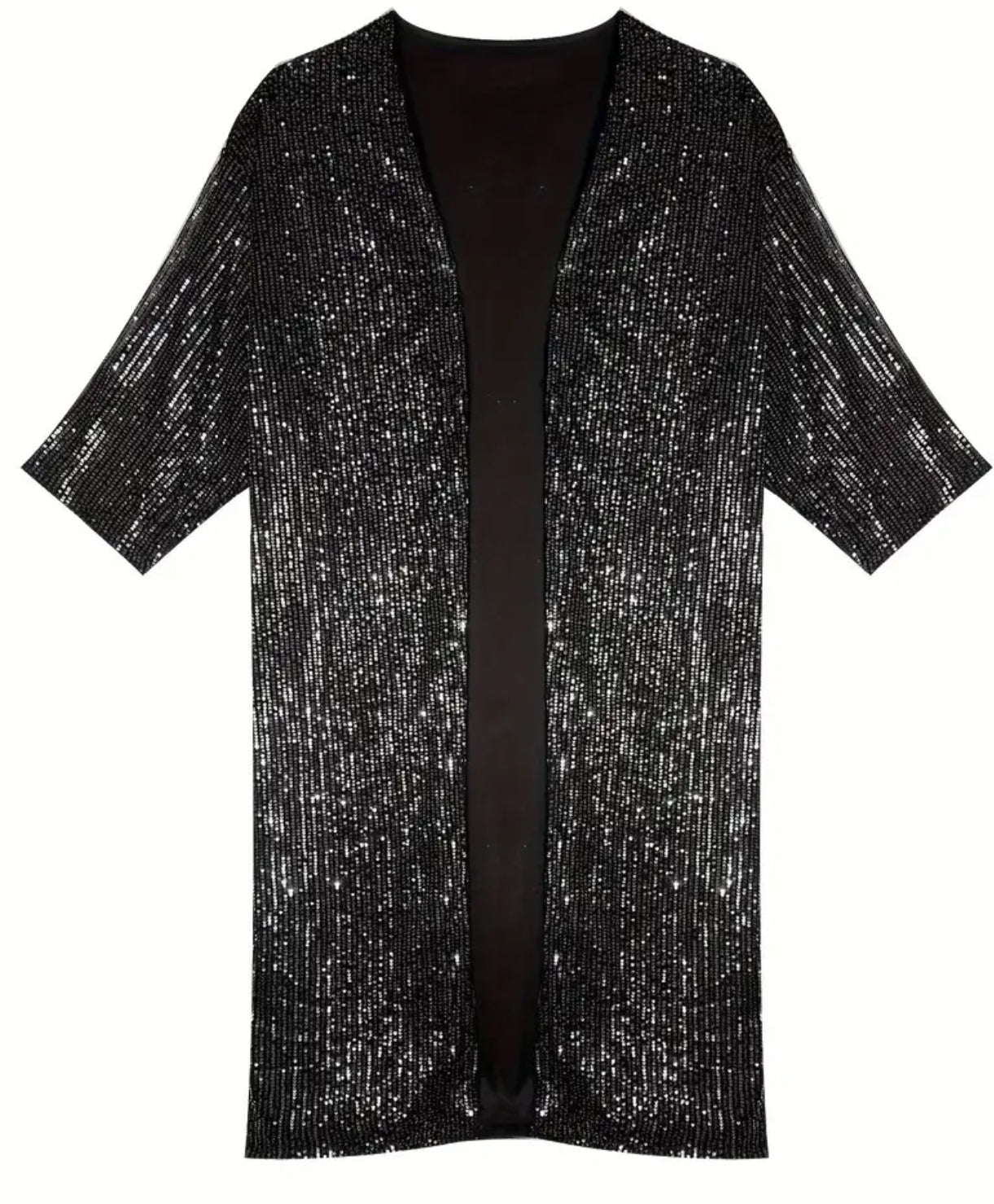 Plus Size Sequin Open, Casual Long Sleeve Cardigan