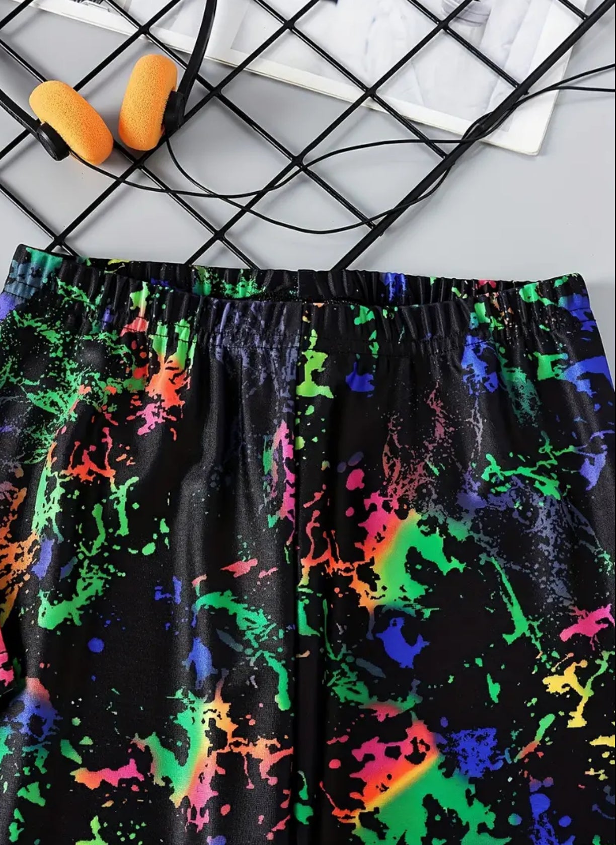 Girls 2pcs Graffiti Tank Top & Matching Pants Luminous Glow-In-The-Dark Pattern