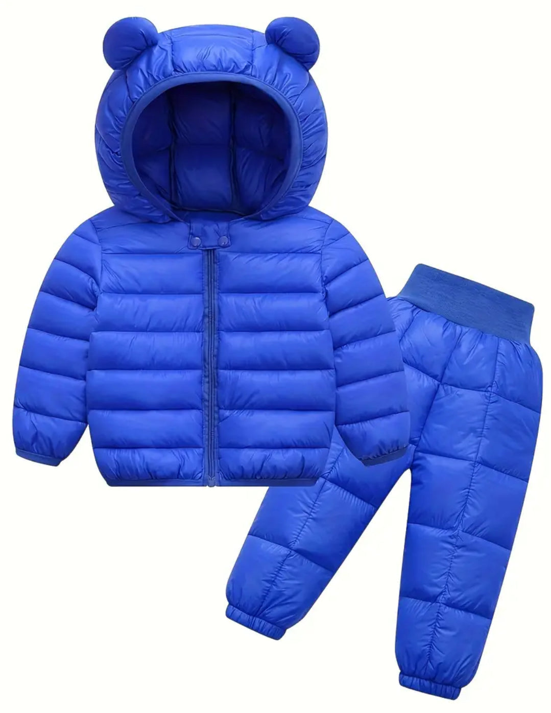 2pcs Kids Winter Padded Hooded Coat and Pants Set