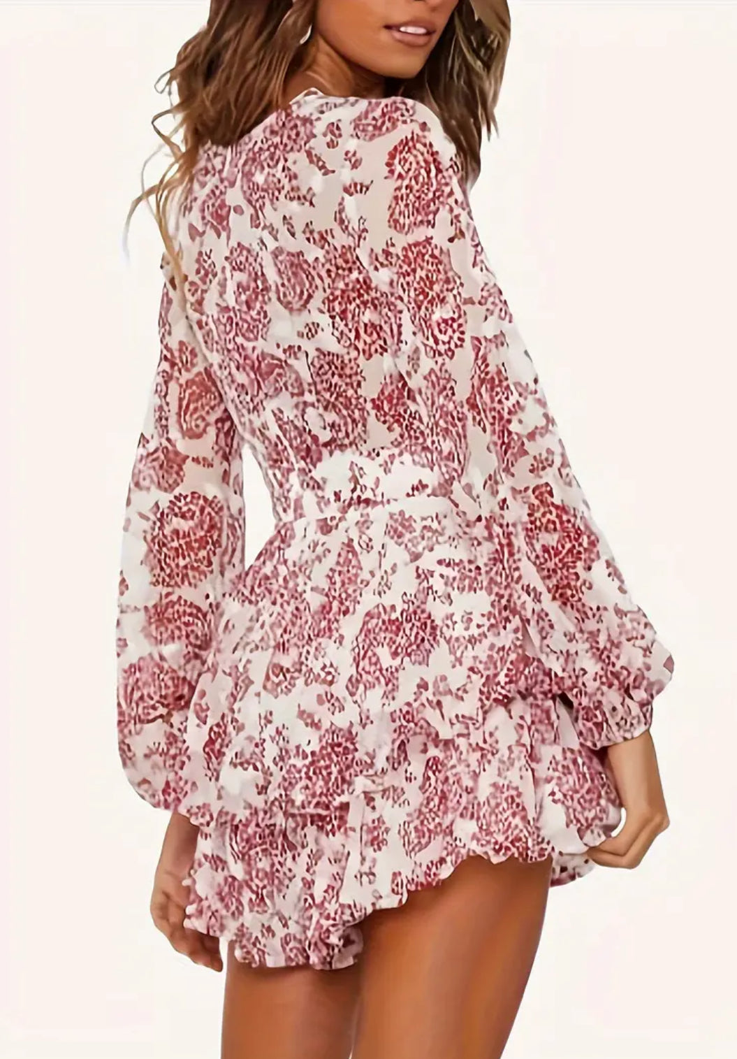 “Catherine” Layered Ruffle Hem, Floral Baggy Romper