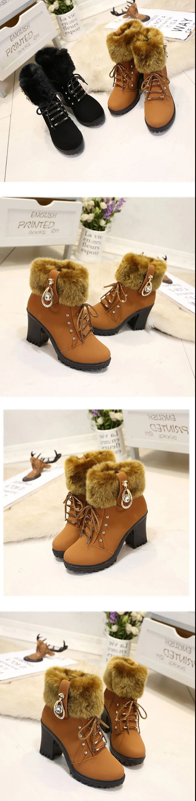 Faux Fur Winter, Martin Ankle Boots