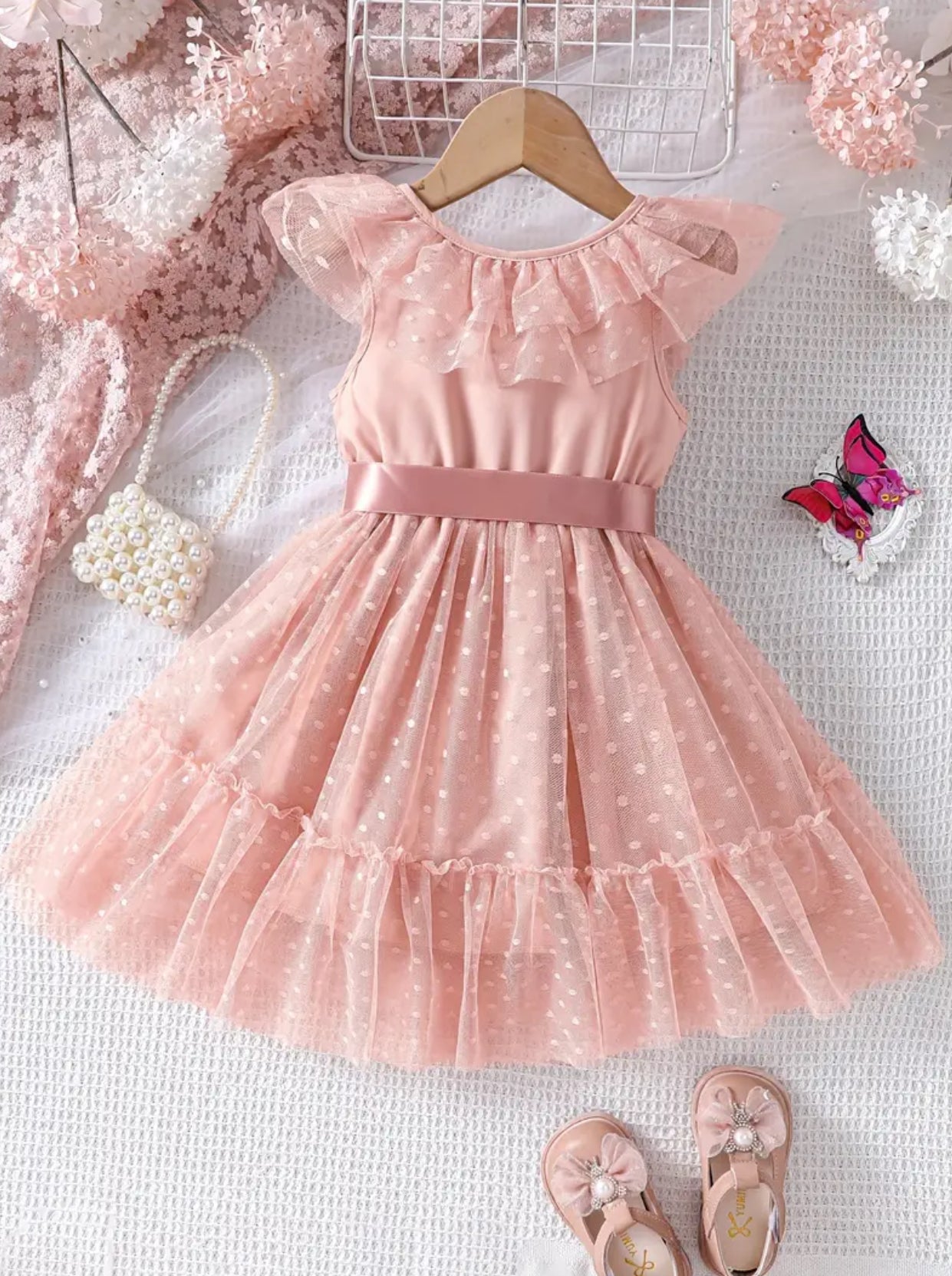 Dots, V Neck Tulle Princess Dresses