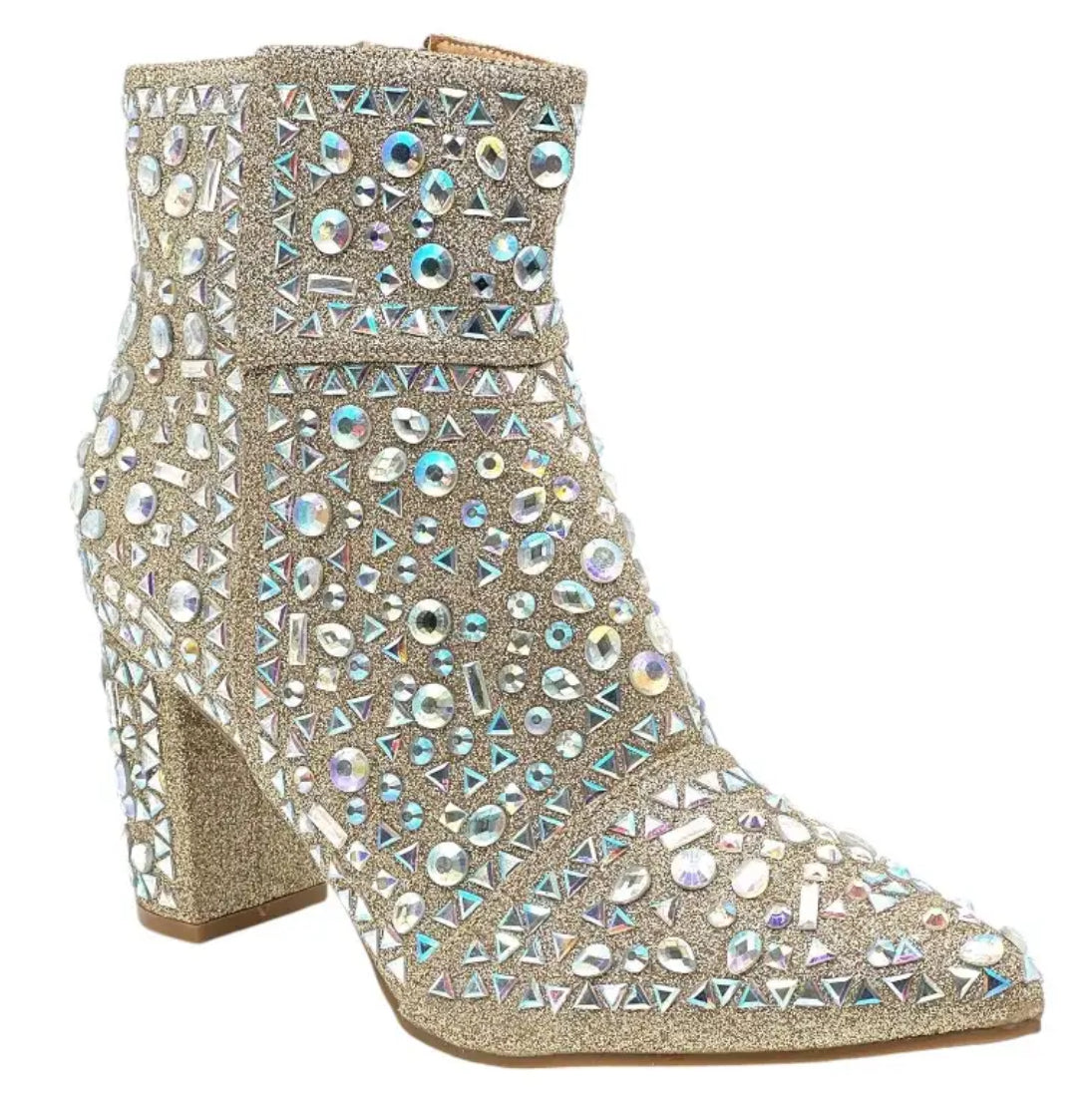 “Viva Las Vegas” Pointed Toe, Women’s Rhinestone Glitter, Ankle Heel Boots