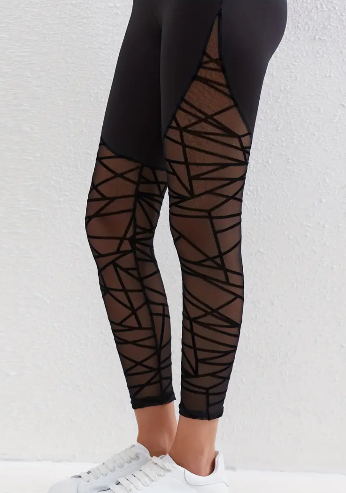 “Chelsea” High Waist Contrast, Elegant Mesh Skinny Leggings, Women's Fitness