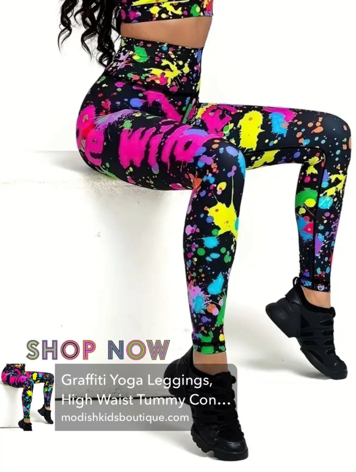 Leggings de yoga con grafiti, control de abdomen de cintura alta, levantamiento de glúteos, pantalones ajustados para correr