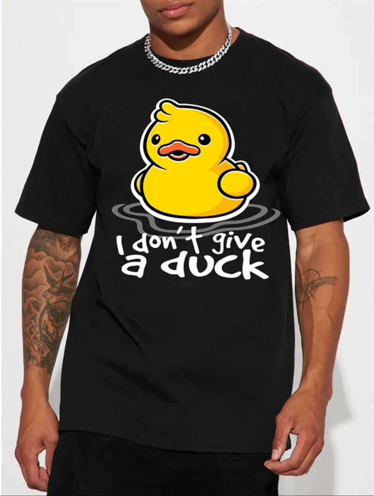 Men's Casual "I Don't Give A Duck" Cartoon Print,  Crew Neck Short Sleeves T-shirt