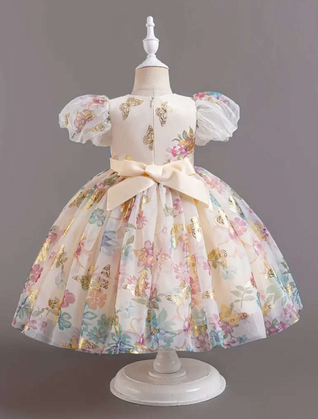 Impresionante vestido de princesa de malla con flores doradas, único en su tipo, para niñas