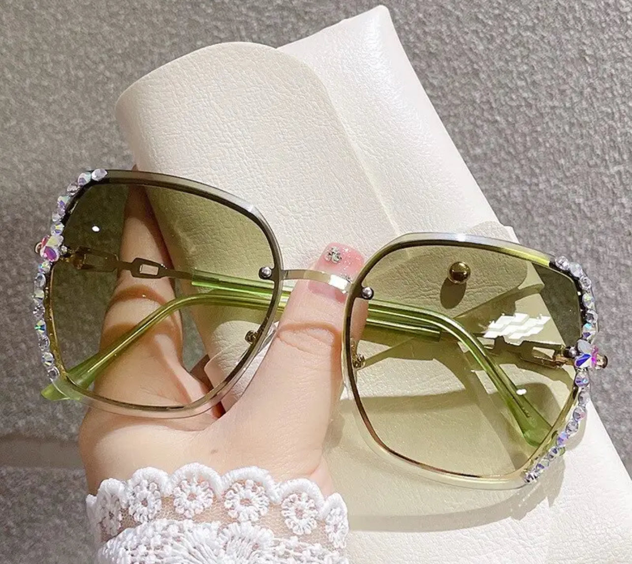 Rhinestone Rimless Fashion Sunglasses, Casual Gradient UV400