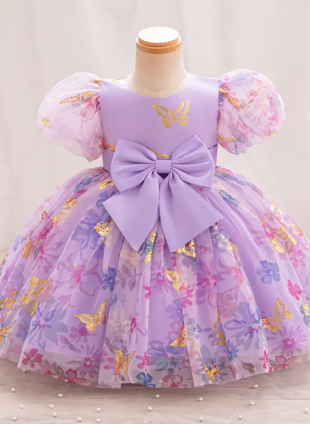 Impresionante vestido de princesa de malla con flores doradas, único en su tipo, para niñas