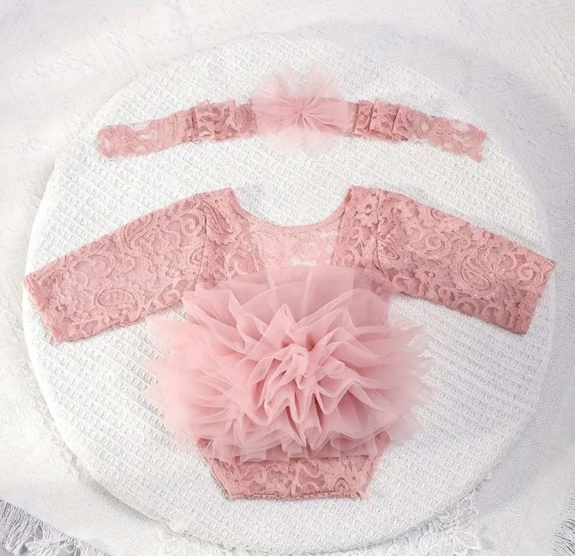 “Angel Baby” 2pcs, Lace Tutu & Floral Headband Set - Perfect for Photoshoots, Holidays, Baptisms 🤍