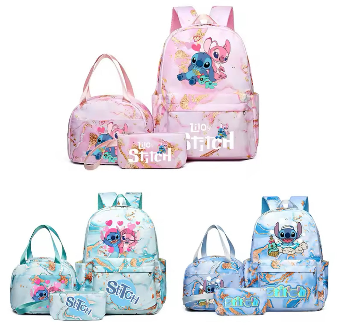 3pcs Stitch Backpack Set With Lunch Bag + Pencil Bag, Large Capacity Lightweight And Breathable