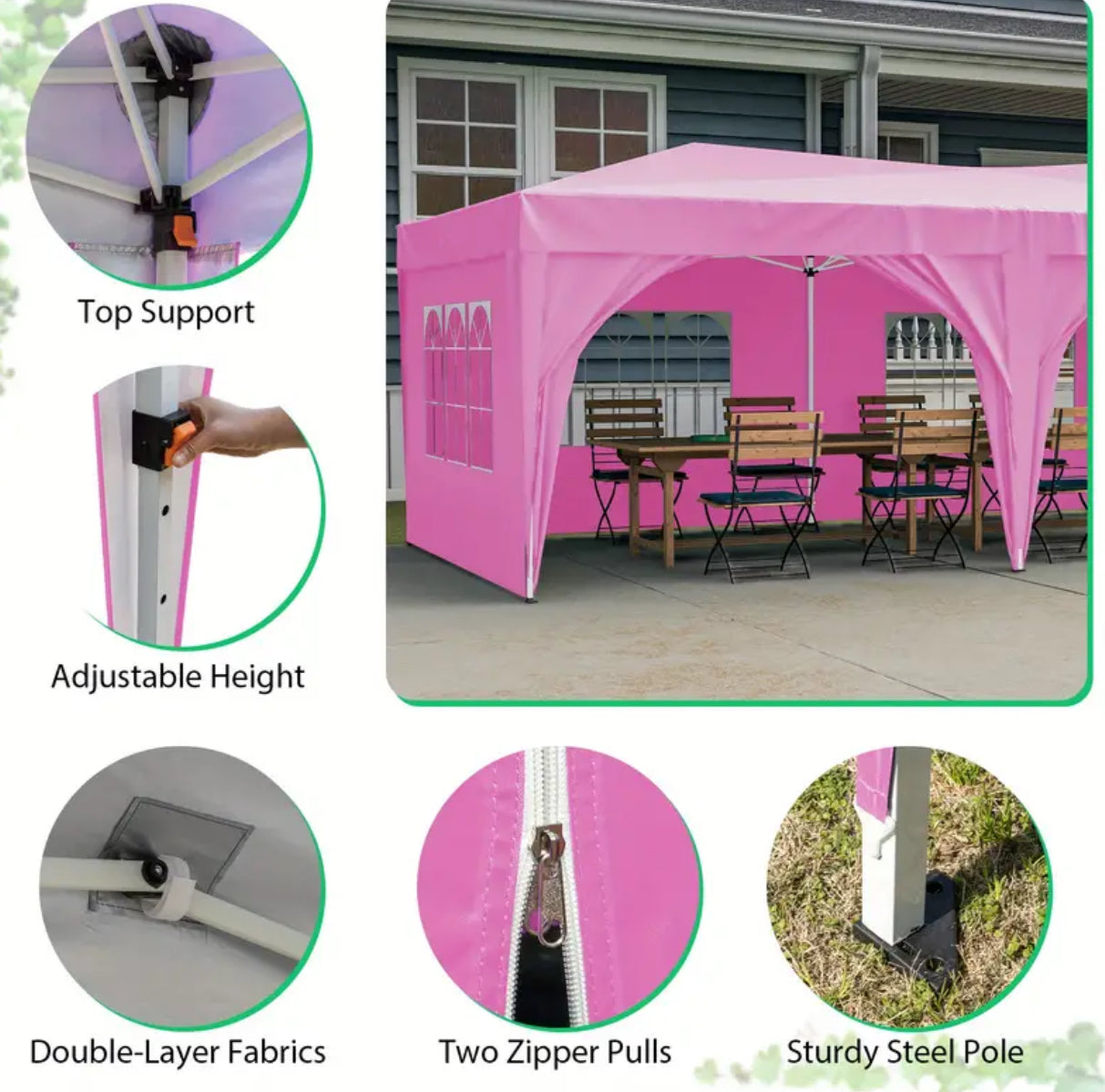 10'x20' Pop Up Canopy Tent with 6 Sidewalls, Ez Pop Up Outdoor Canopy