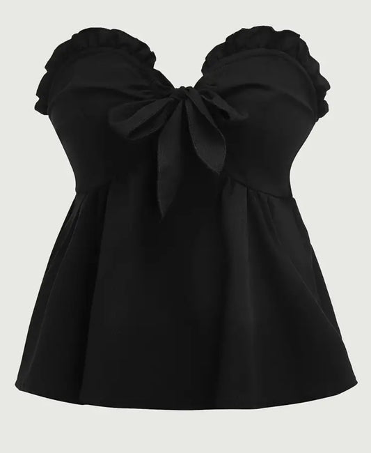 Blusa fruncida en la parte delantera con “Pretty Bows” para el verano, colecciones elegantes ♥️