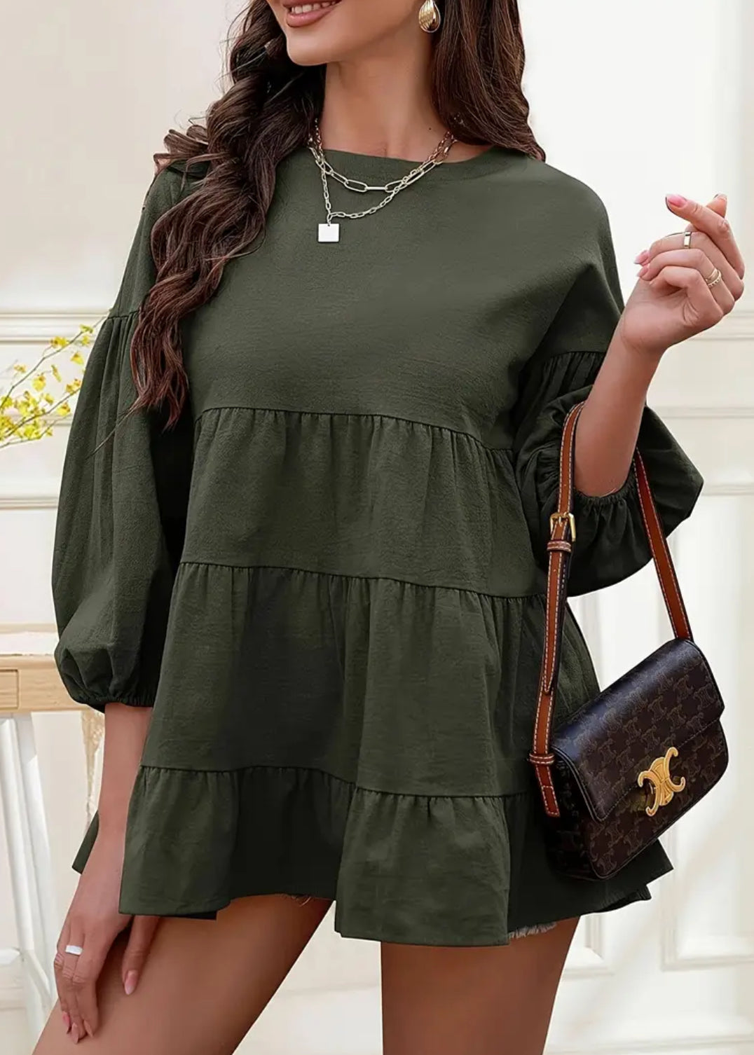 Women's ‘Babydoll’ Peplum Lantern Sleeve Crewneck Loose Dress