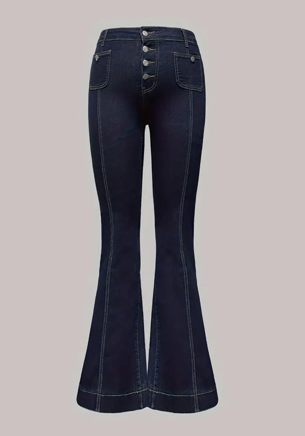 1XL-5XL, “Chic Autumn” Bell Bottom Jeans, Stretchy Mid-Rise Pintuck Flared, Casual Washed Style, High Quality