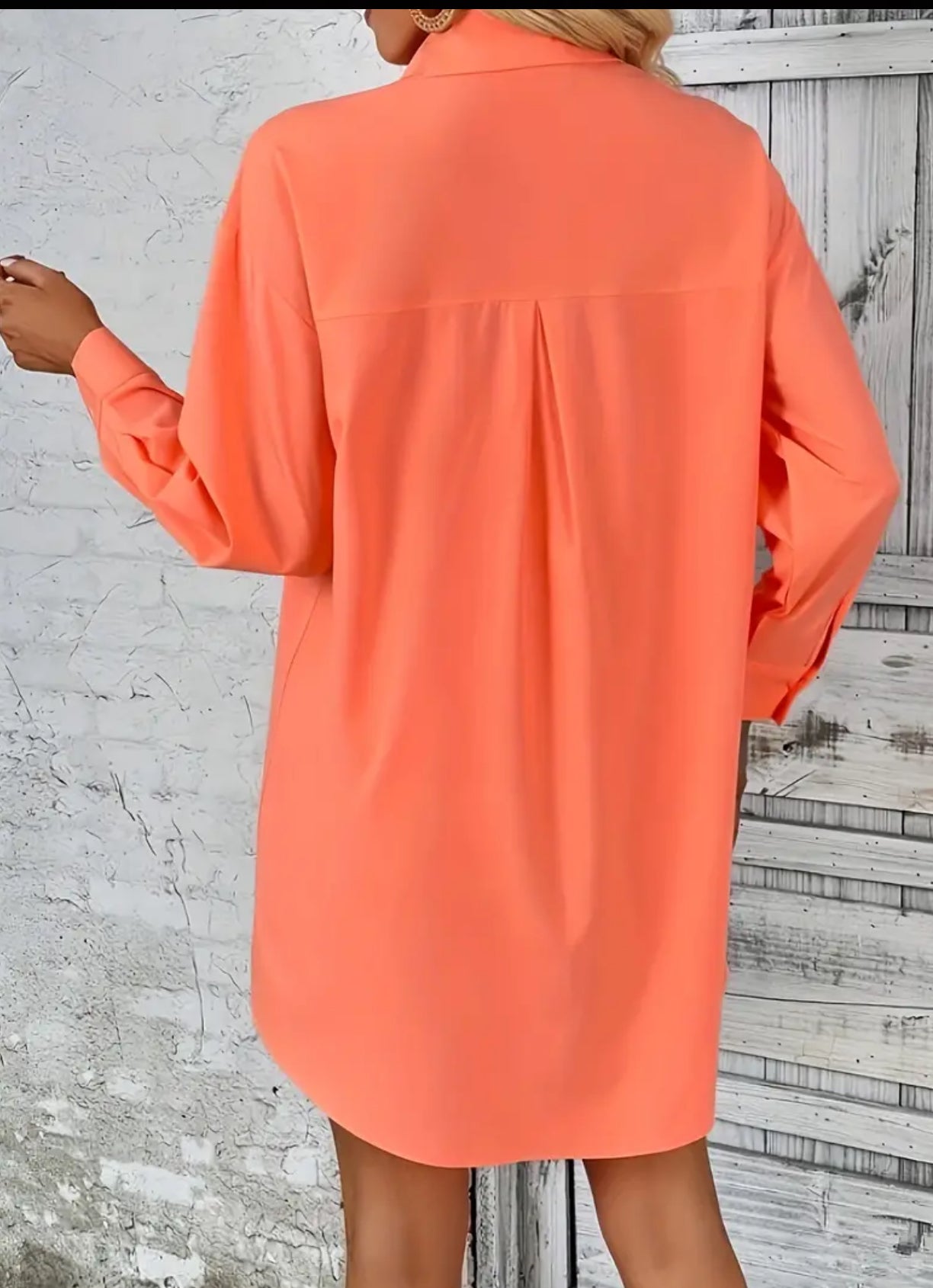 Tangerine 🍊 Solid Button Front Long Sleeve Blouse