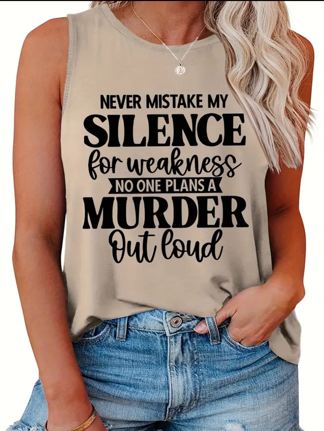 “Planning a Murder” Sleeveless casual top, Plus Size