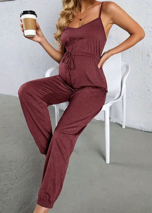 Women's Maternity Solid Knot Waist Cami Jumpsuit